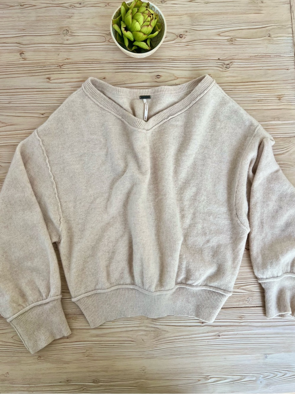 We The Free V-Neck Sweater in Light Beige